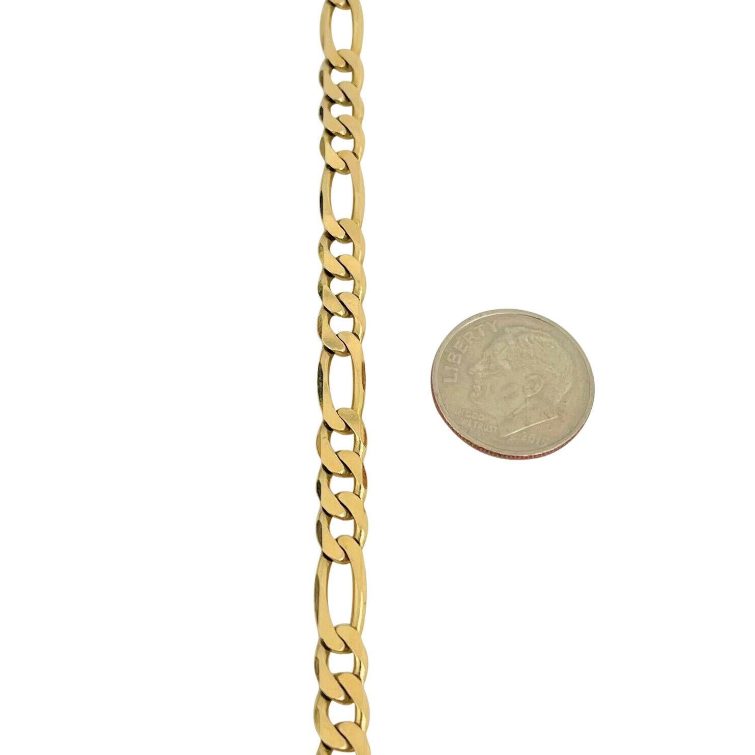 14 Karat Yellow Gold Solid Men's Figaro Link Bracelet, Italy In Good Condition In Guilford, CT