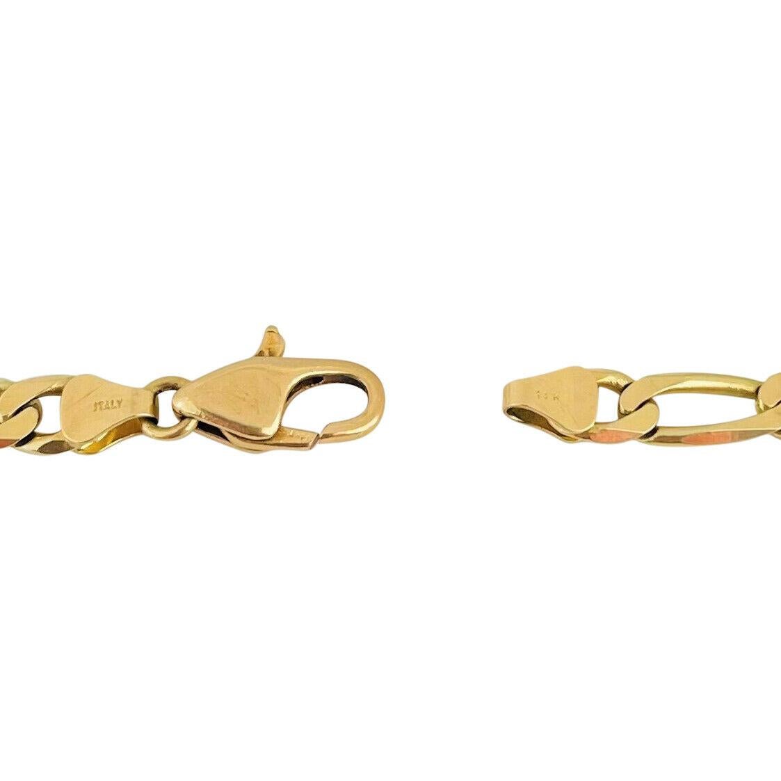 14 Karat Yellow Gold Solid Men's Figaro Link Bracelet, Italy 1