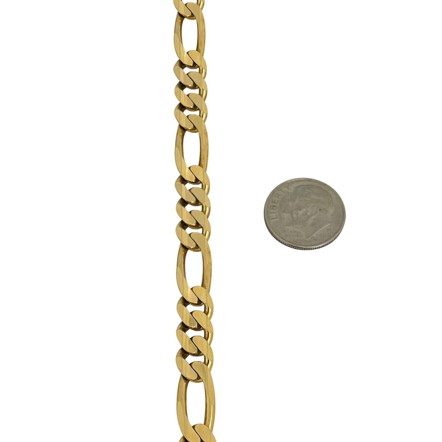 14 Karat Yellow Gold Solid Men's Figaro Link Bracelet Italy 1