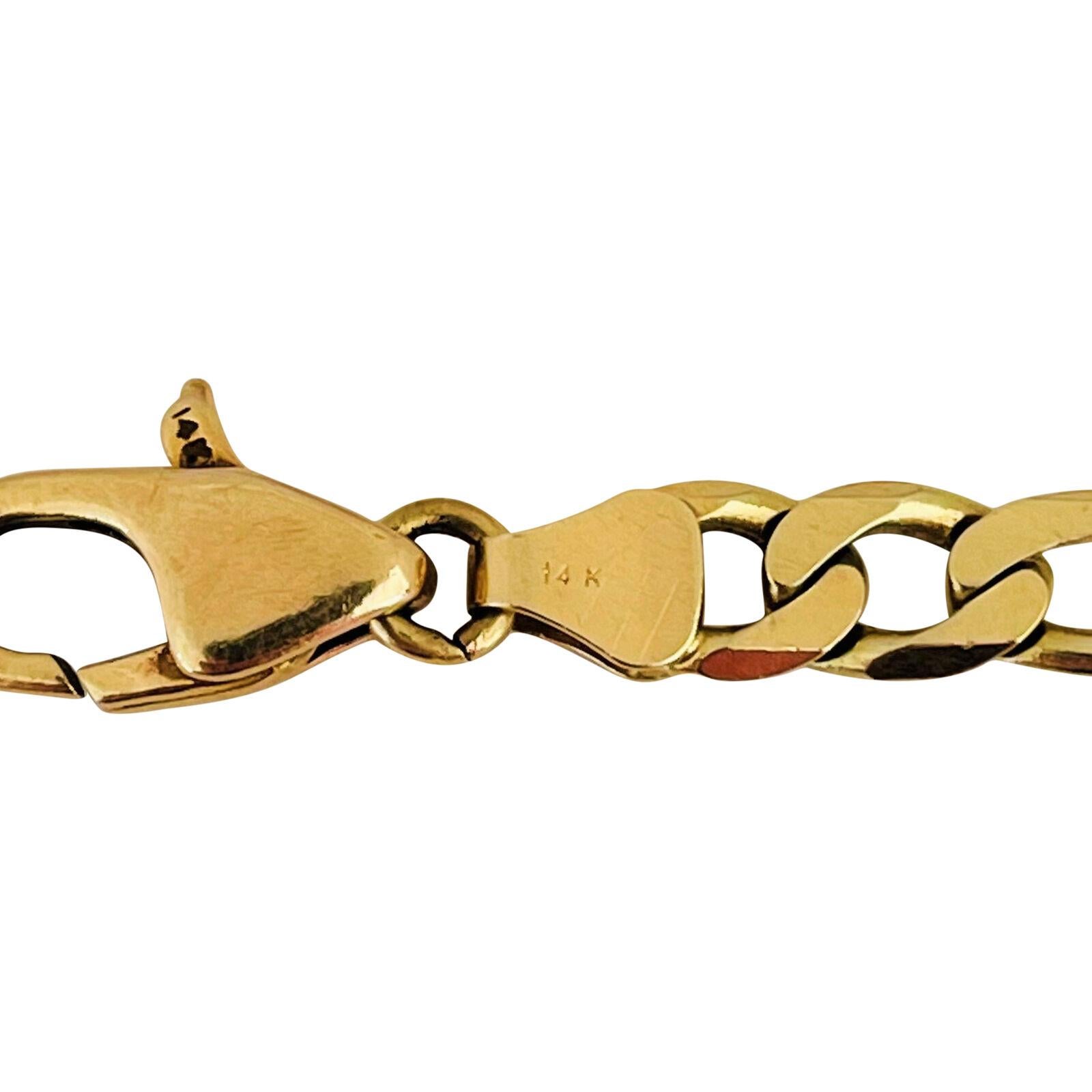 14 Karat Yellow Gold Solid Men's Figaro Link Bracelet, Italy 3