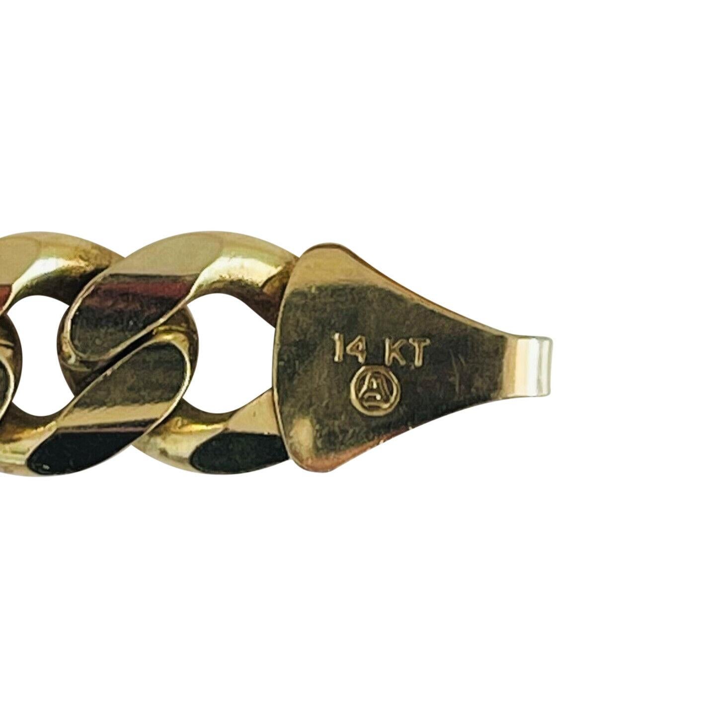 14 Karat Yellow Gold Solid Men's Figaro Link Bracelet Italy 3