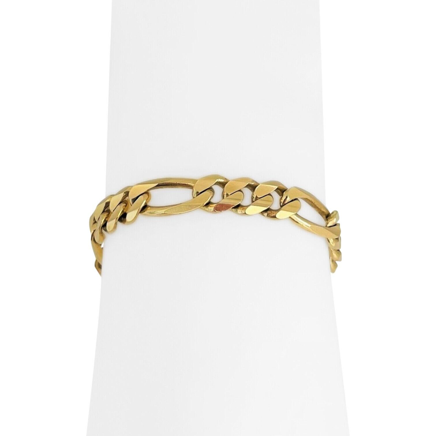 14 Karat Yellow Gold Solid Men's Figaro Link Bracelet Italy 5