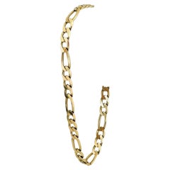 14 Karat Yellow Gold Solid Men's Figaro Link Bracelet, Italy