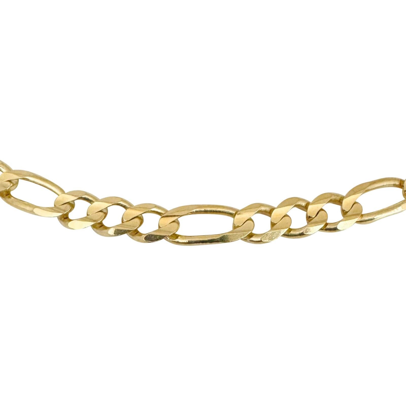 14 Karat Yellow Gold Solid Men's Figaro Link Chain Necklace Italy  Bon état à Guilford, CT