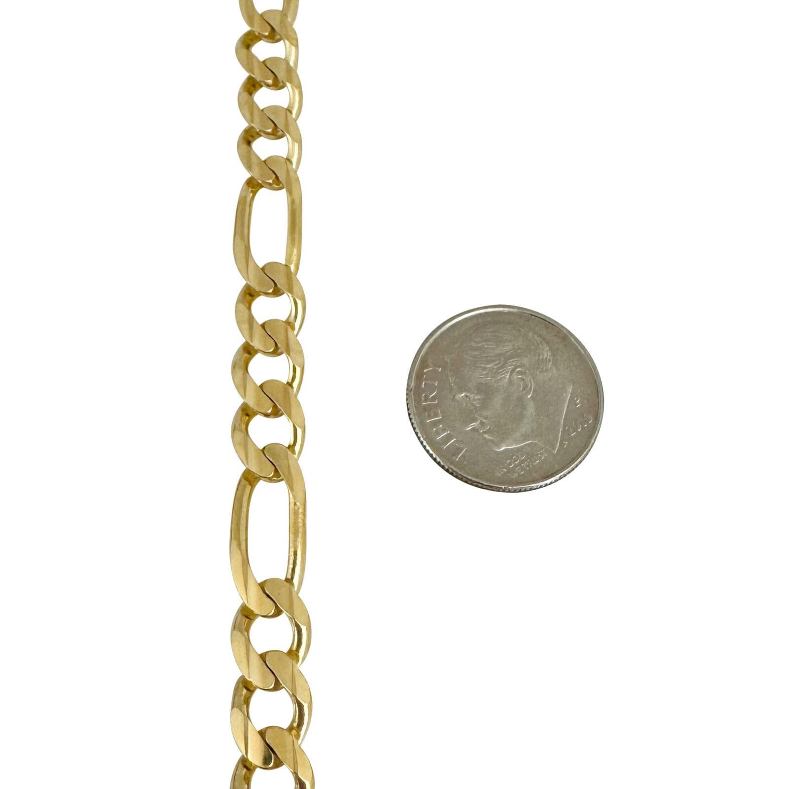 14 Karat Yellow Gold Solid Men's Figaro Link Chain Necklace Italy  For Sale 2