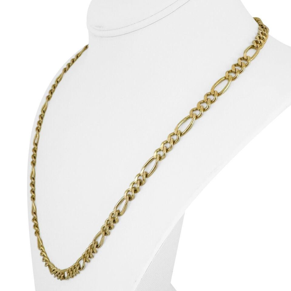 14 Karat Yellow Gold Solid Men's Figaro Link Chain Necklace Italy 3