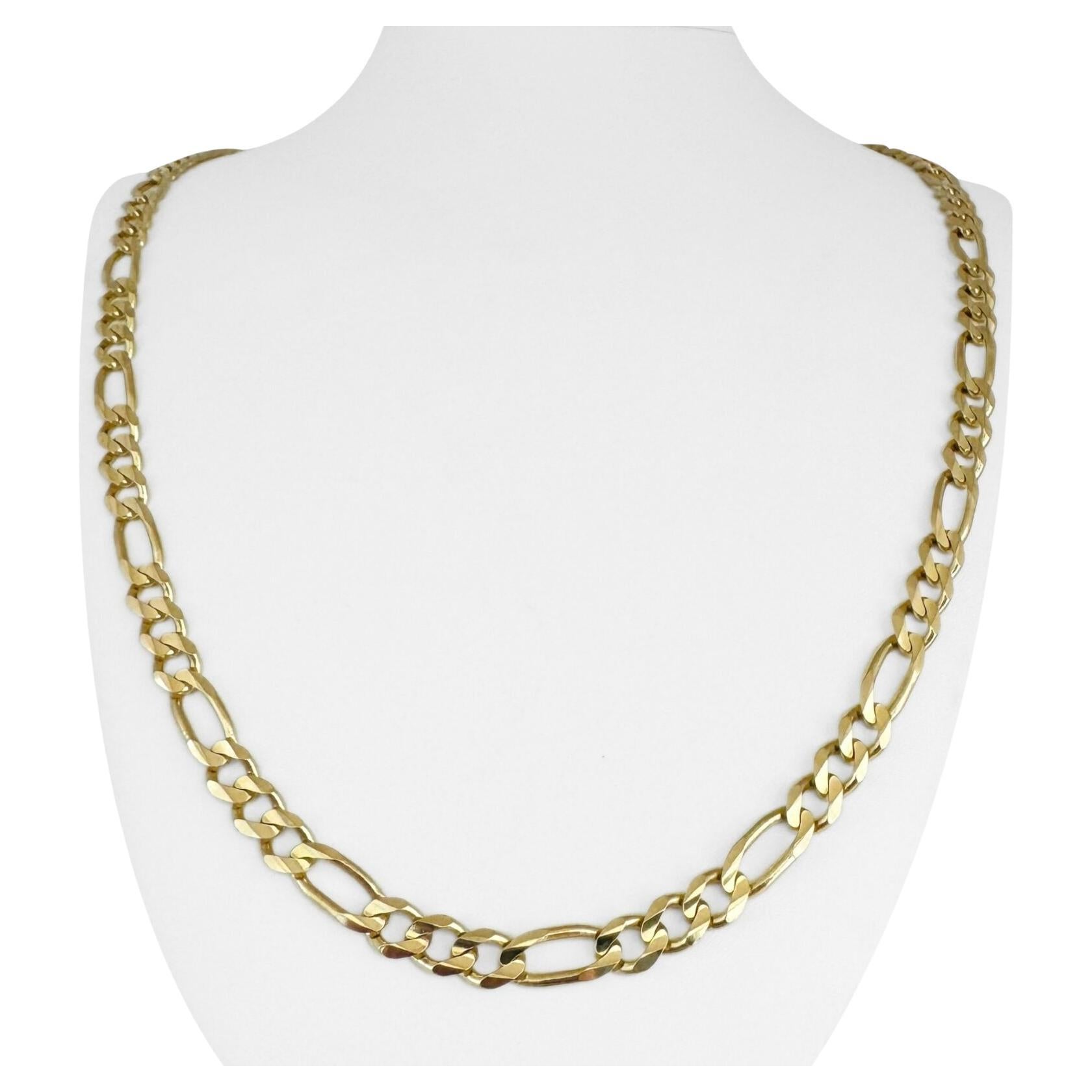 14 Karat Yellow Gold Solid Men's Figaro Link Chain Necklace Italy  For Sale