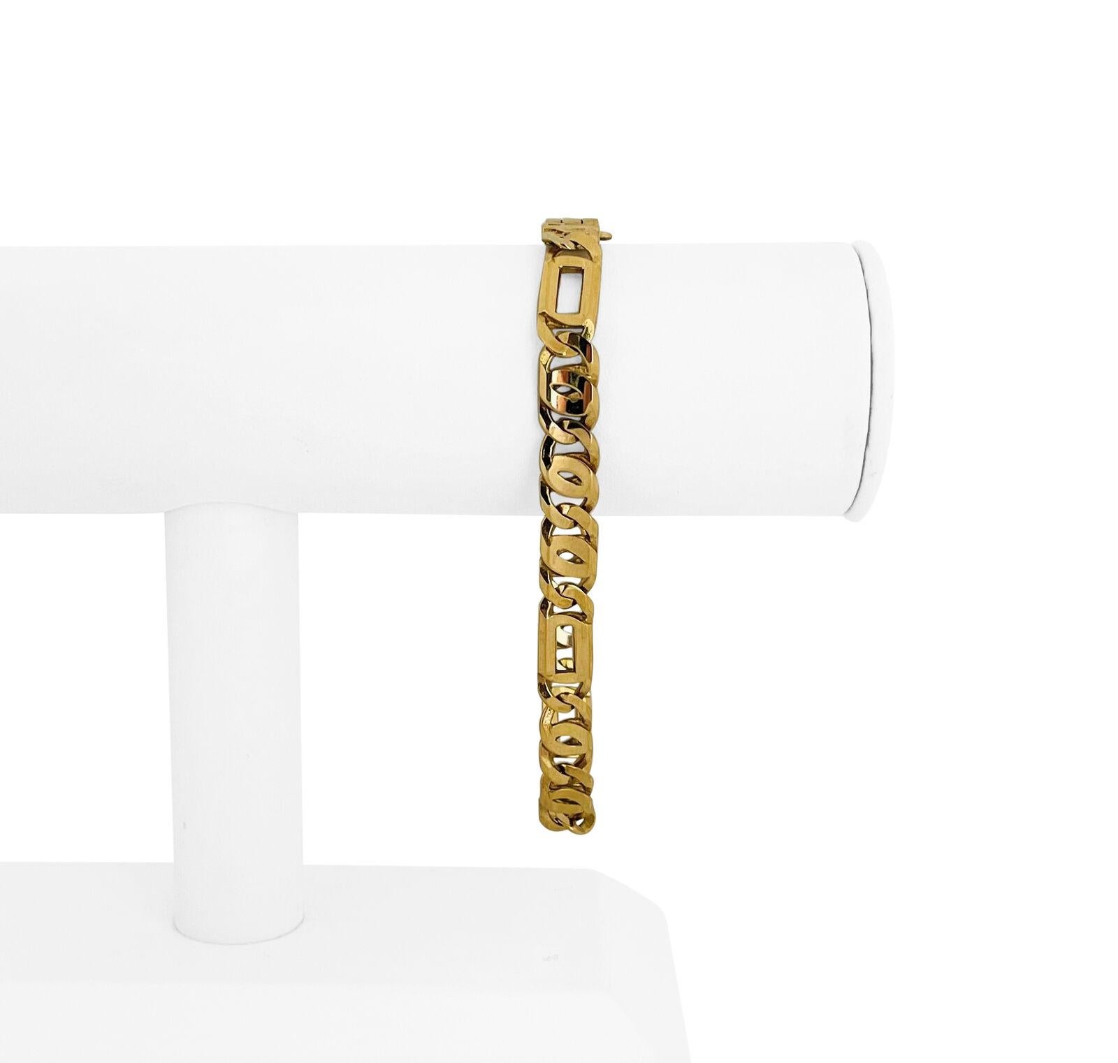 14k Yellow Gold 25.2g Solid Men's 8mm Figarucci Link Bracelet Italy 8.5