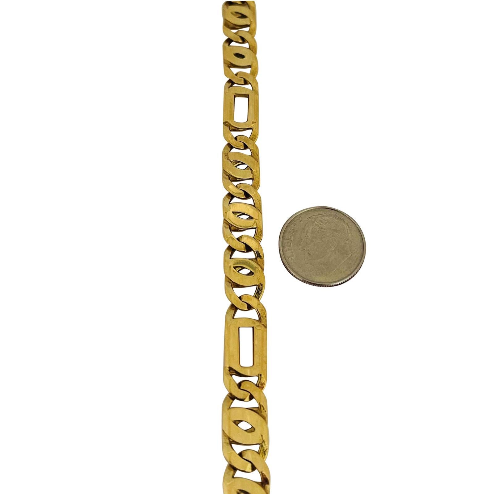 14 Karat Yellow Gold Solid Men's Figarucci Link Bracelet, Italy In Good Condition In Guilford, CT