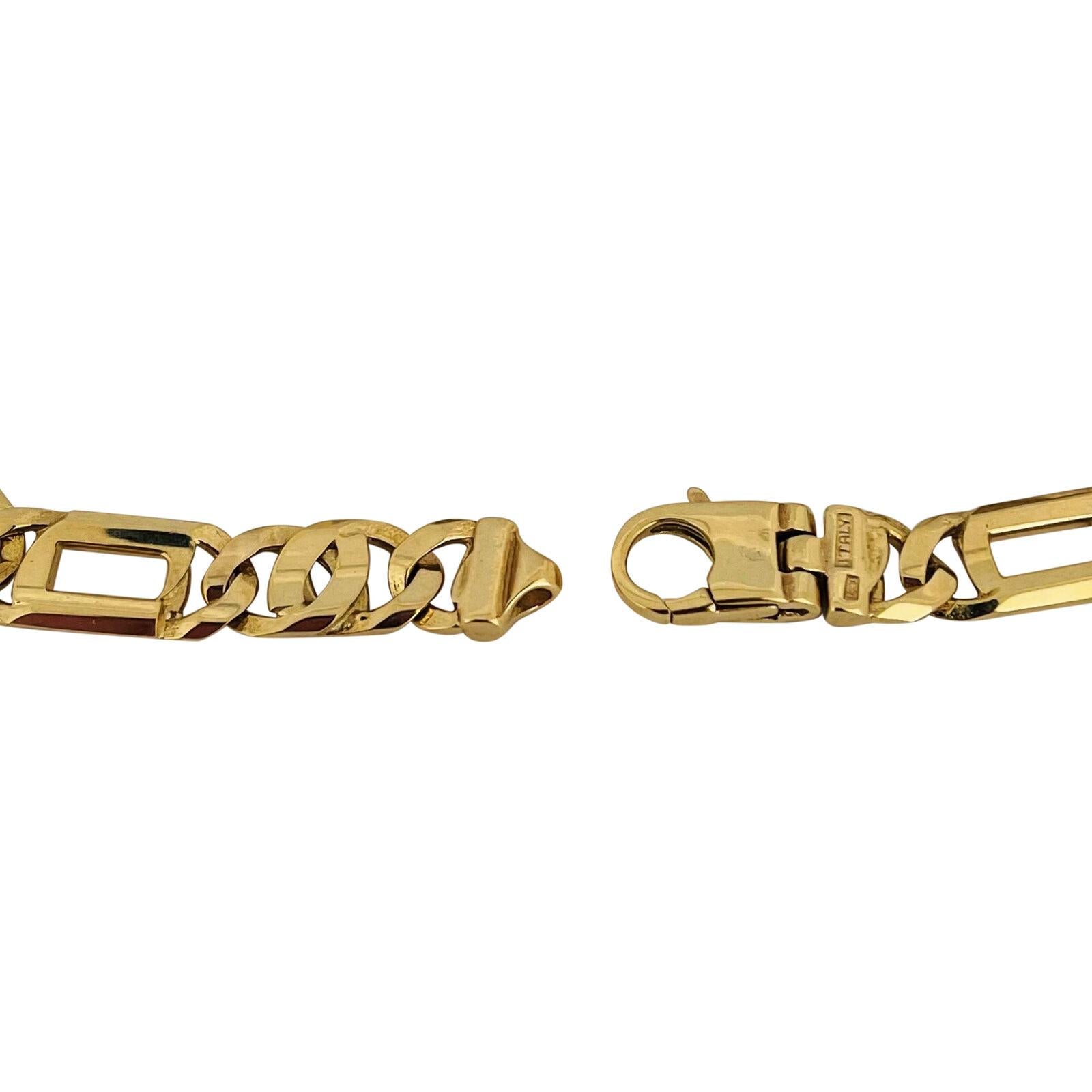 14 Karat Yellow Gold Solid Men's Figarucci Link Bracelet, Italy 1