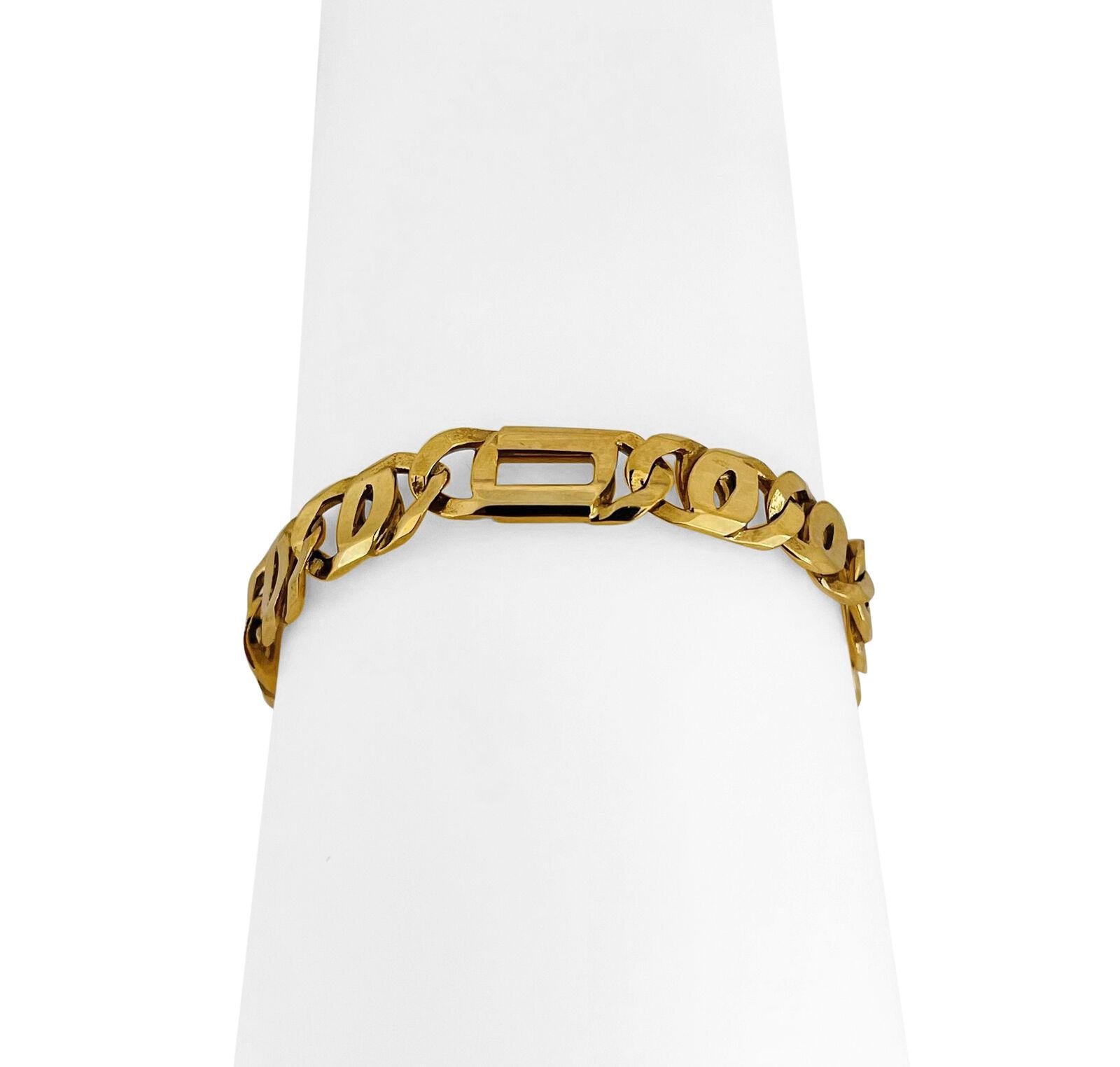 14 Karat Yellow Gold Solid Men's Figarucci Link Bracelet, Italy 3