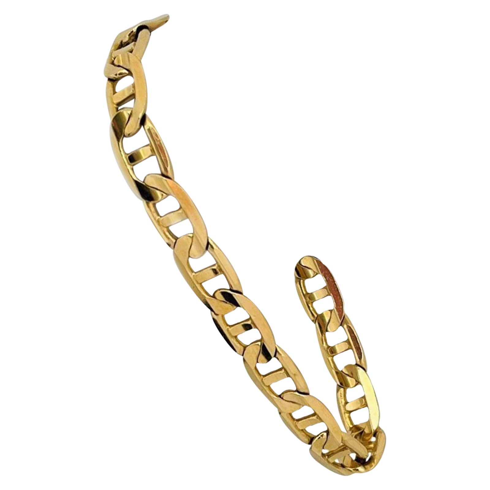14 Karat Yellow Gold Solid Men's Mariner Gucci Link Bracelet Italy