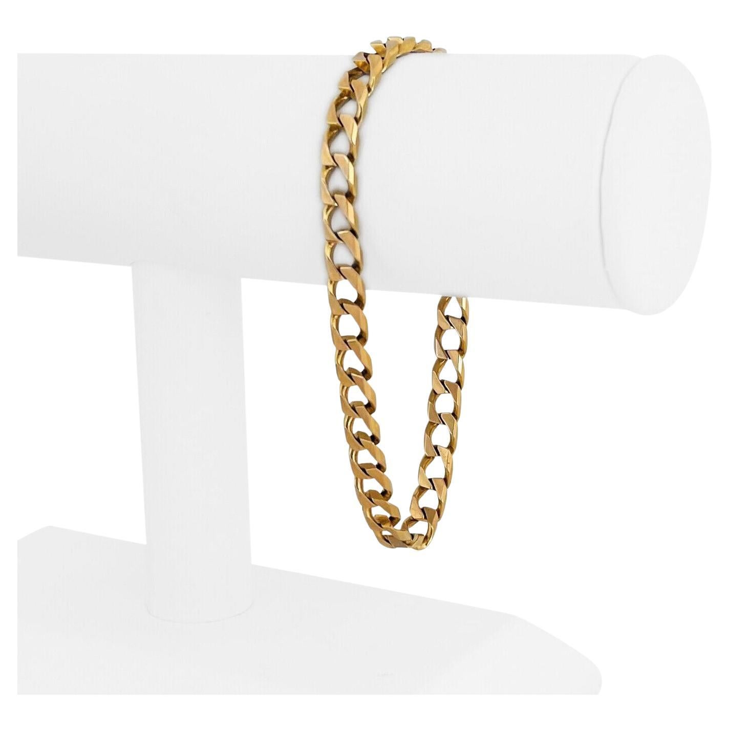 14 Karat Yellow Gold Solid Men's Squared Curb Link Bracelet, Italy For