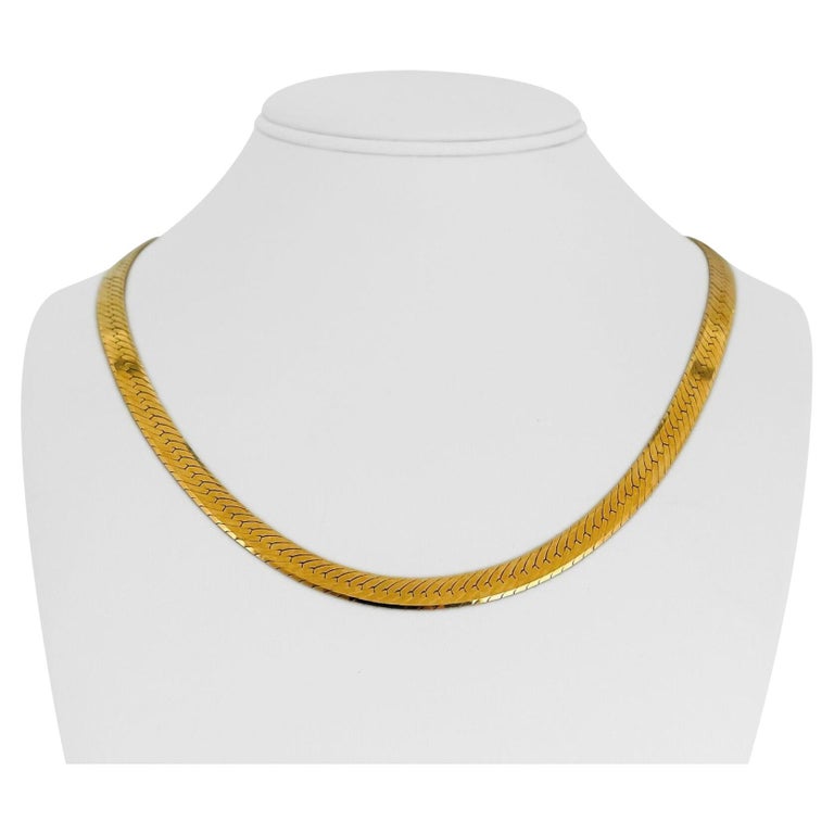 14 Karat Yellow Gold Solid Milor Herringbone Link Chain Necklace Italy