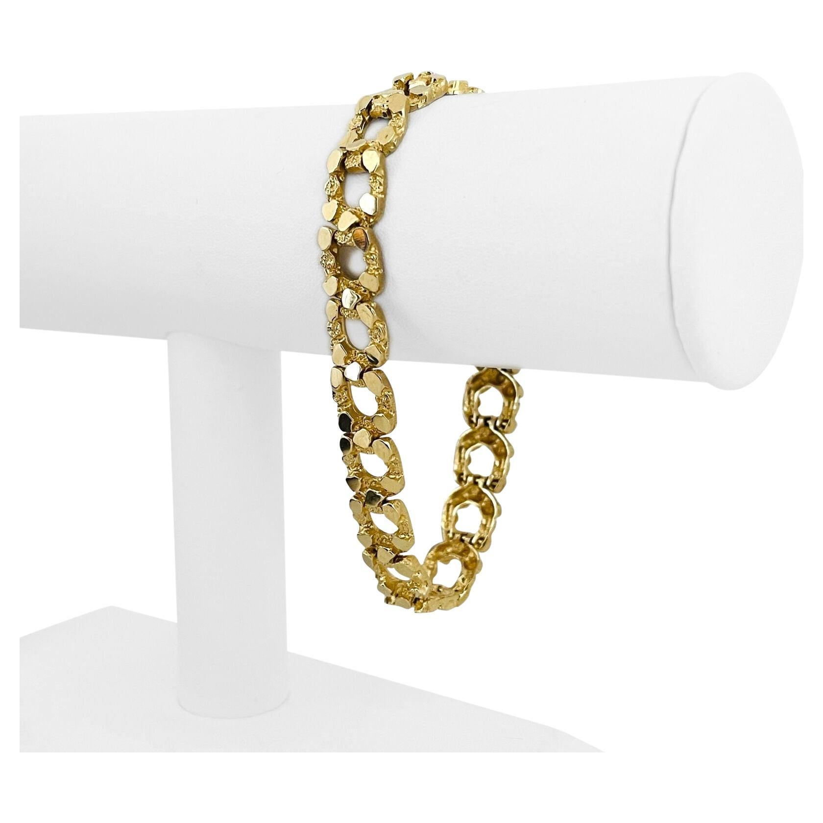 14 Karat Yellow Gold Solid Heavy Chunky Nugget Link Bracelet For Sale