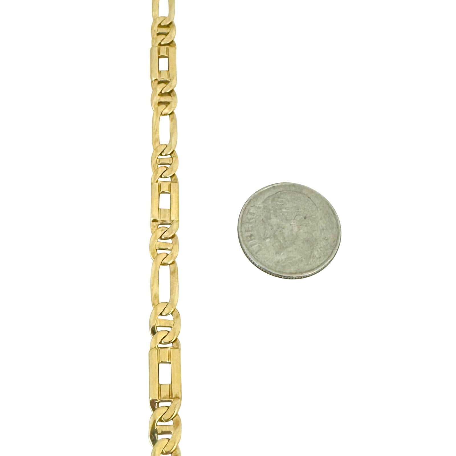 14 Karat Gelbgold Massiv polierte Figarucci Gliederkette Halskette Italien 1