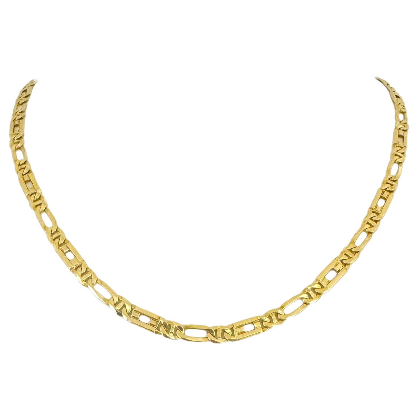 14 Karat Gelbgold Massiv polierte Figarucci Gliederkette Halskette Italien