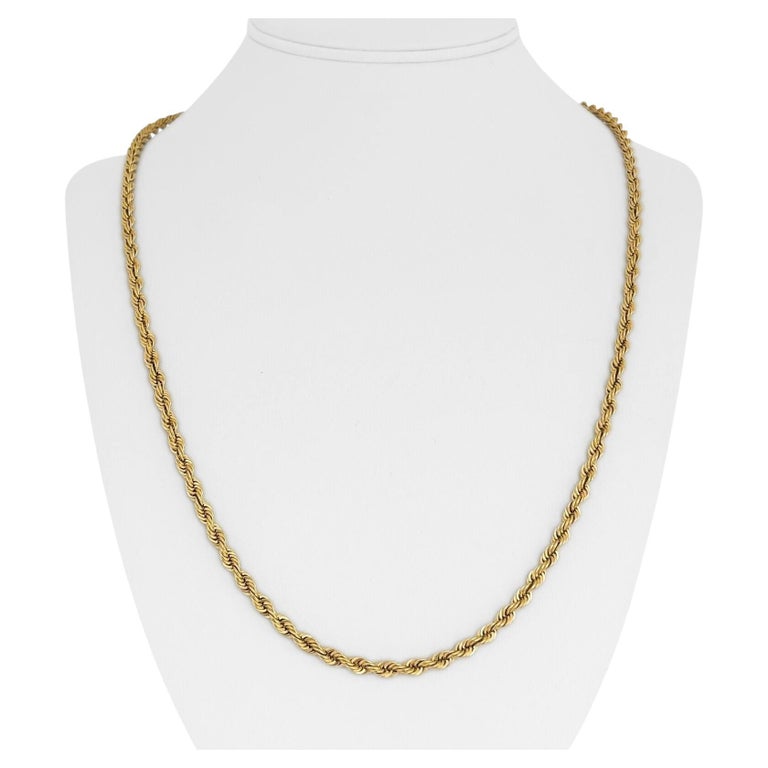 Solid Rope Chai 14 Karat Yellow Gold Solid Rope Chain Necklace For Sale at 1stDibs