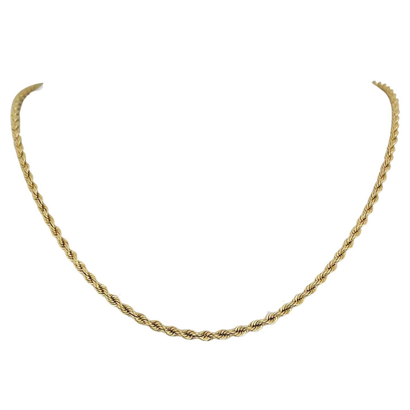 14 Karat Yellow Gold Solid Rope Chain Necklace For Sale at 1stDibs