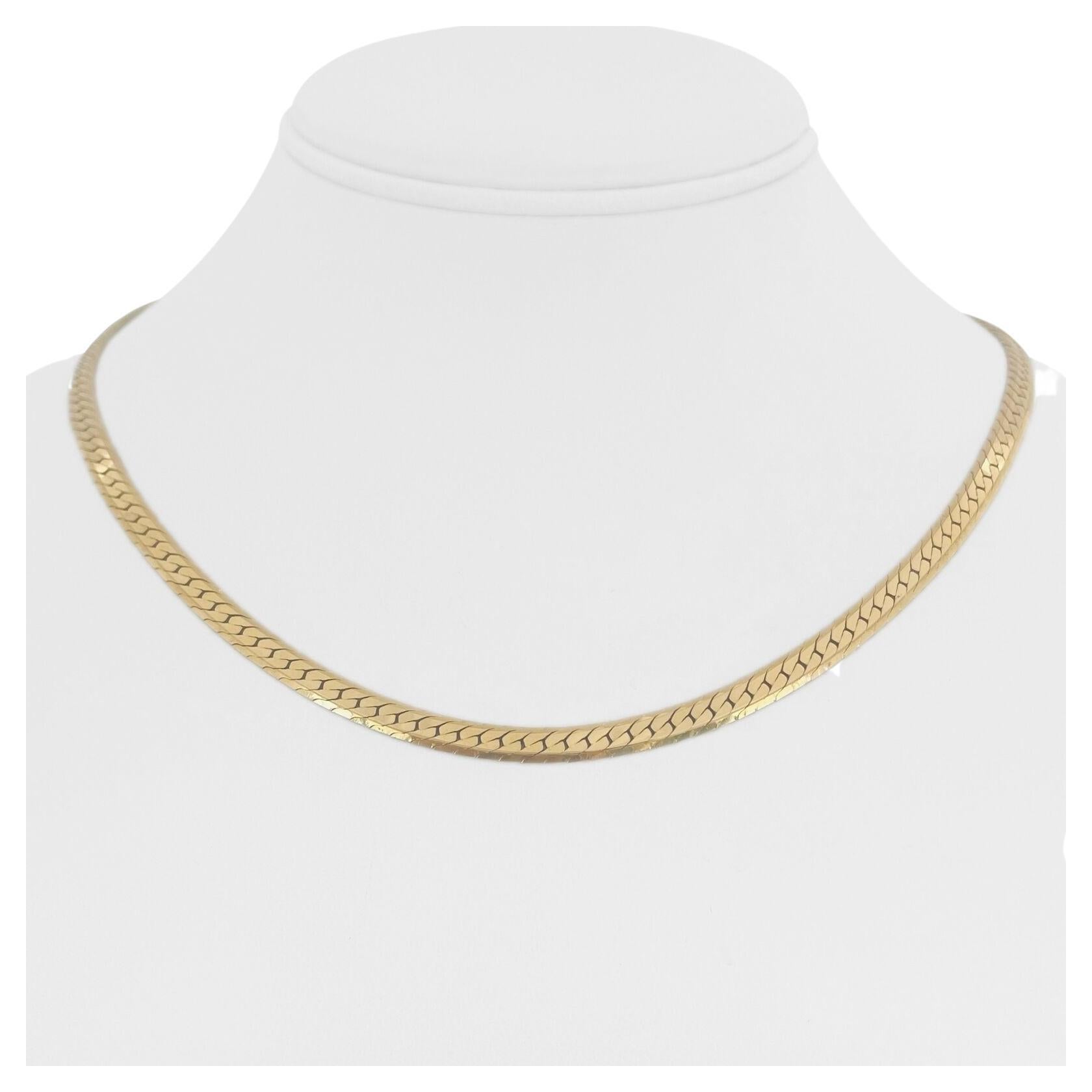 14 Karat Yellow Gold Solid Thick Beveled Edge Herringbone Necklace