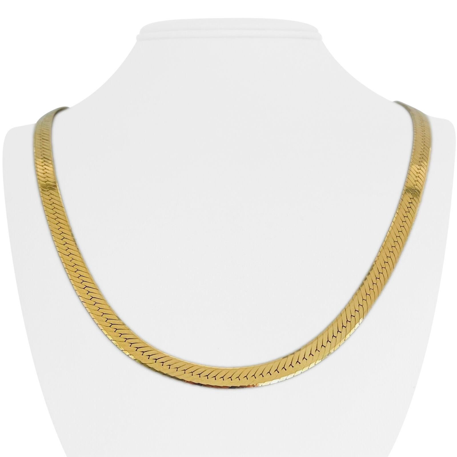 14 Karat Yellow Gold Solid Thin Herringbone Link Chain Necklace Italy