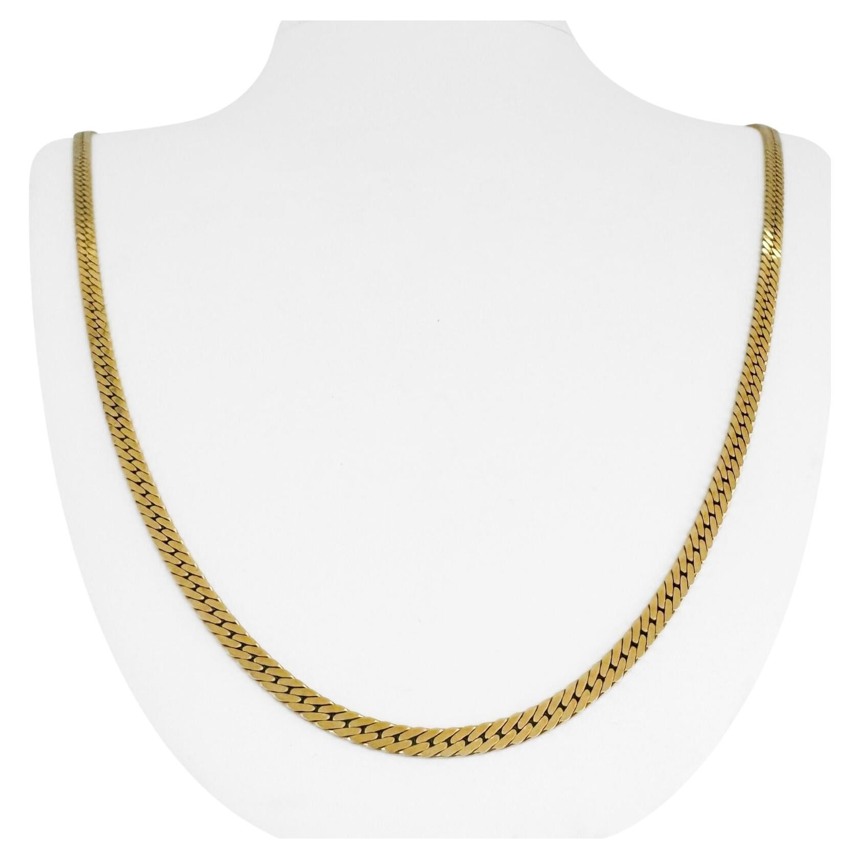 14 Karat Yellow Gold Solid Thick Herringbone Link Chain Necklace Italy  For Sale