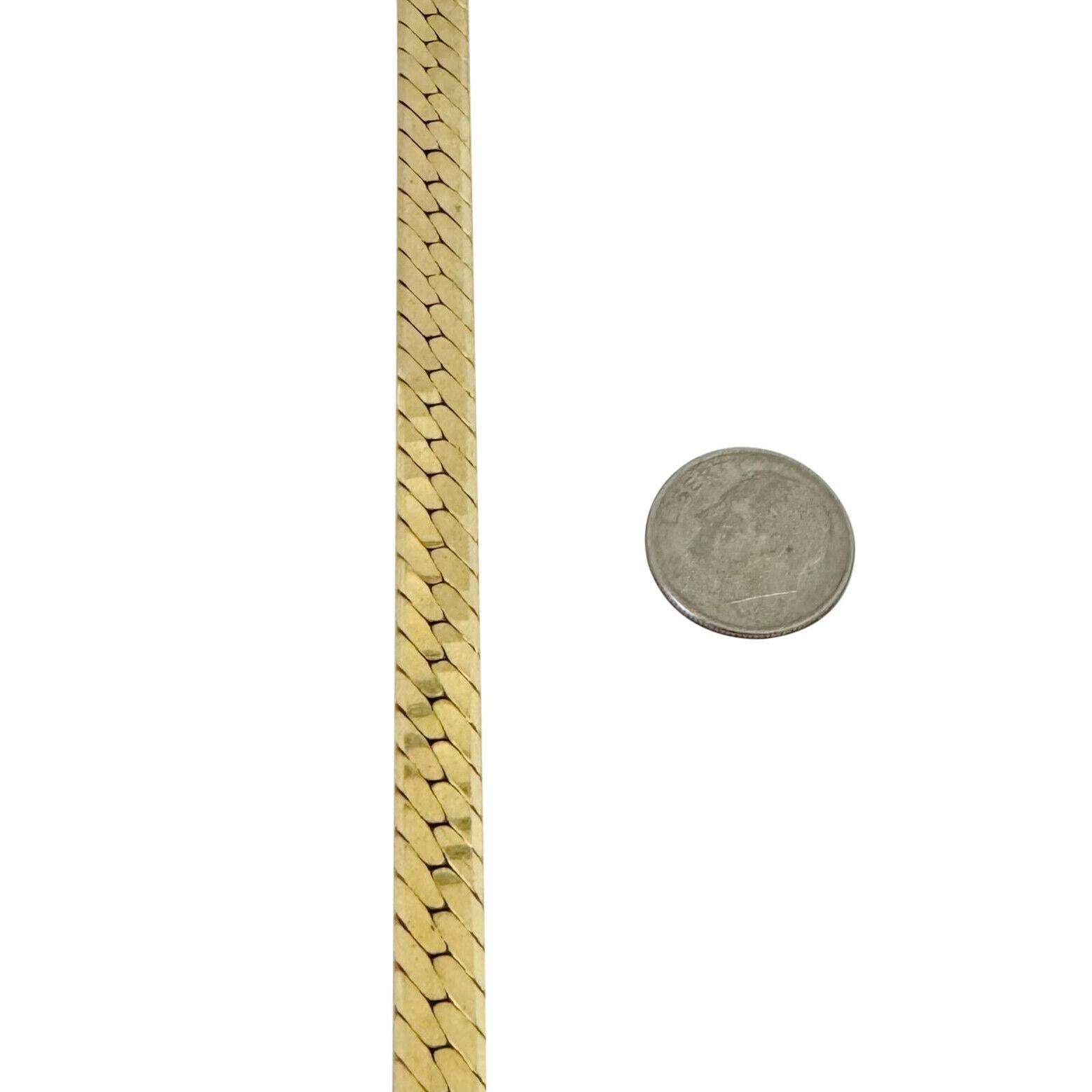 14 Karat Gelbgold Massiv Dickes Fischgrät A Link Halskette Italien 1