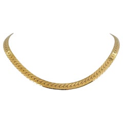14 Karat Yellow Gold Solid Thick Herringbone Link Necklace Italy 