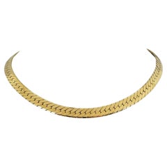 14 Karat Yellow Gold Solid Thick Herringbone Link Necklace Italy