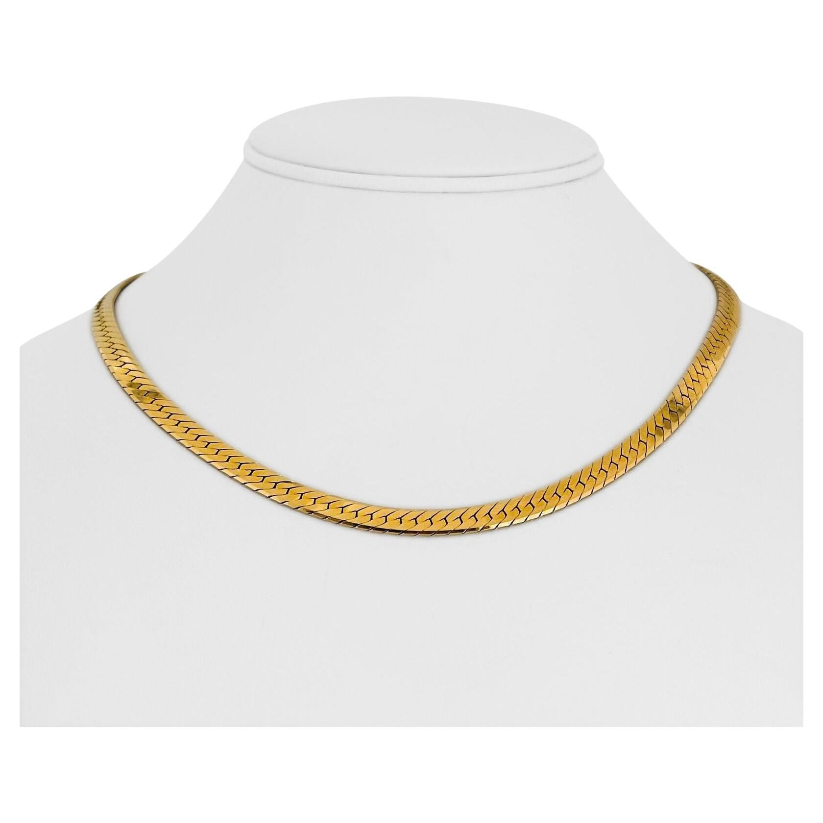 14 Karat Yellow Gold Solid Herringbone Link Chain Necklace, Italy For