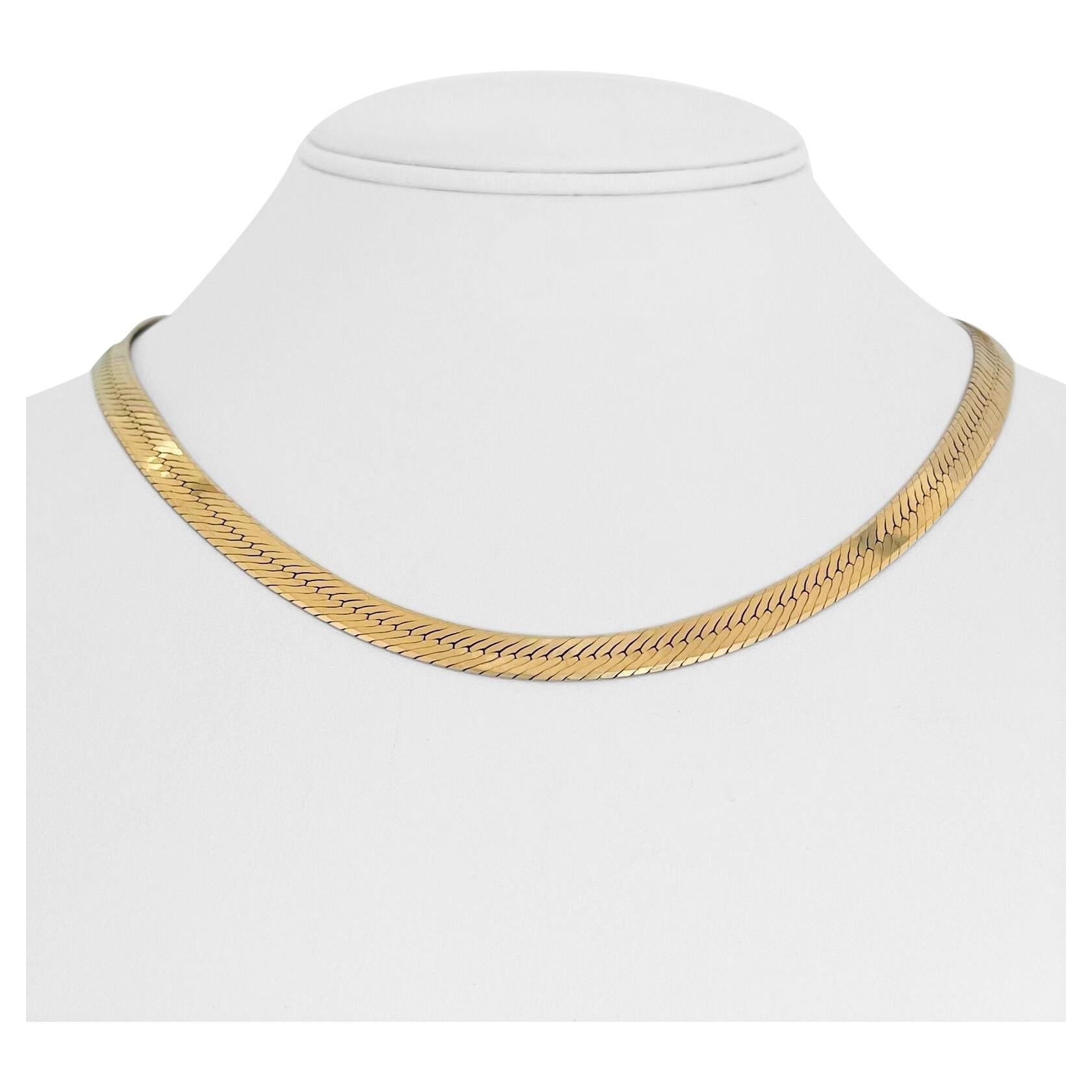 18 Karat Yellow Gold Solid Thick Herringbone Link Chain Necklace For