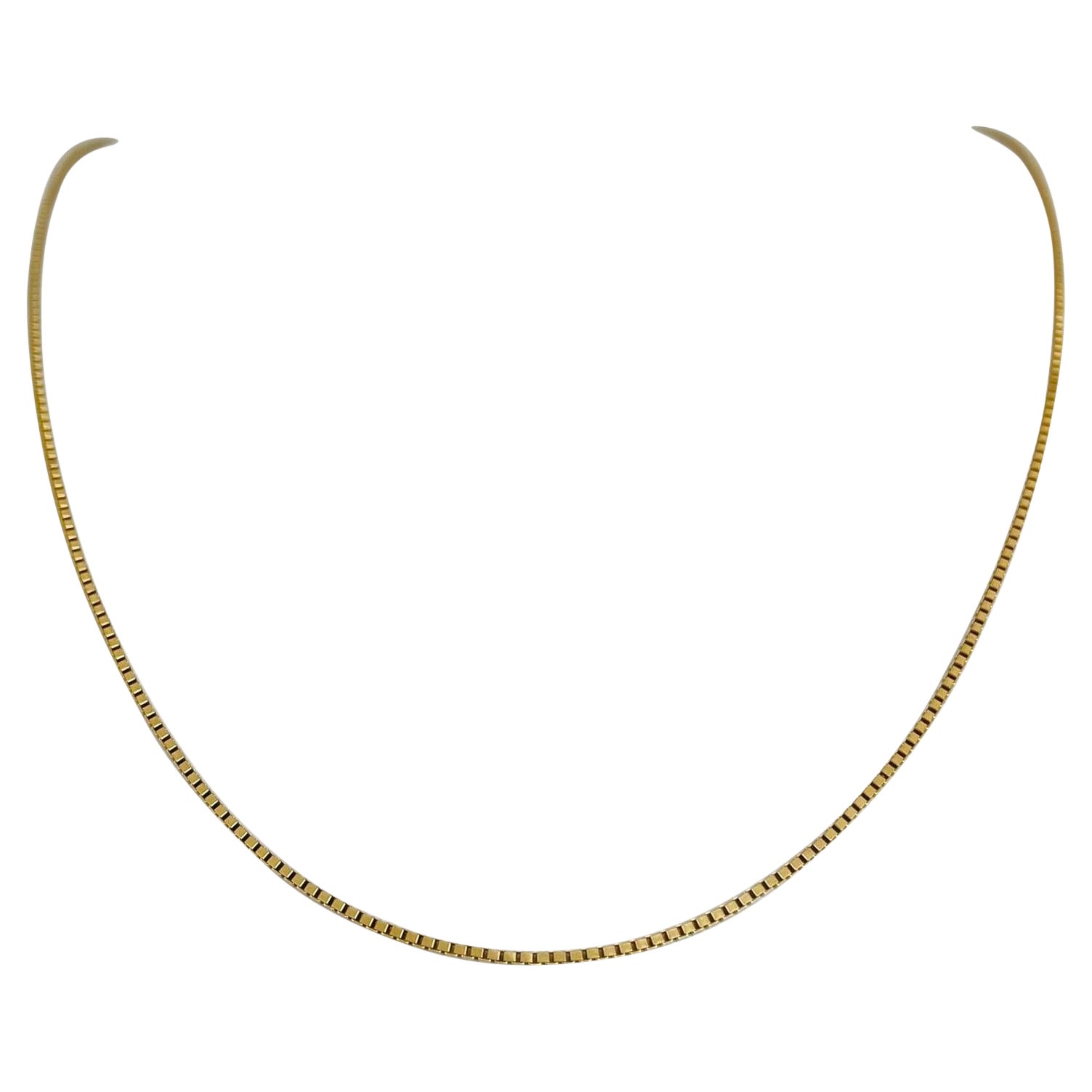 14 Karat Yellow Gold Solid Thin Box Link Chain Necklace, Italy
