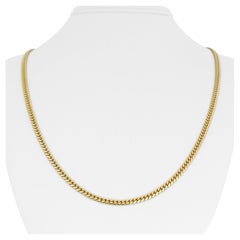 14 Karat Yellow Gold Solid Thin Cuban Curb Link Chain Necklace