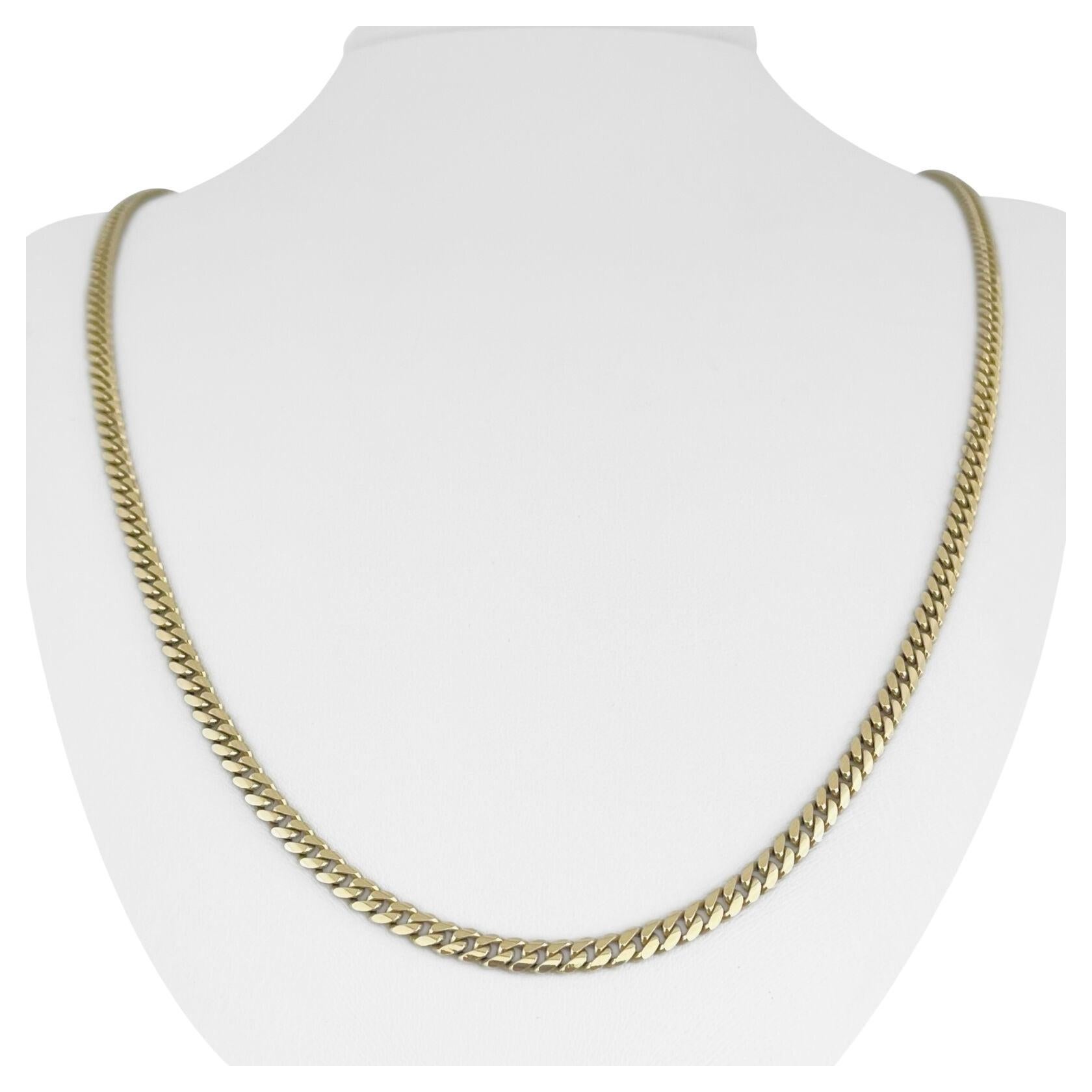 14 Karat Yellow Gold Solid Thin Cuban Curb Link Chain Necklace