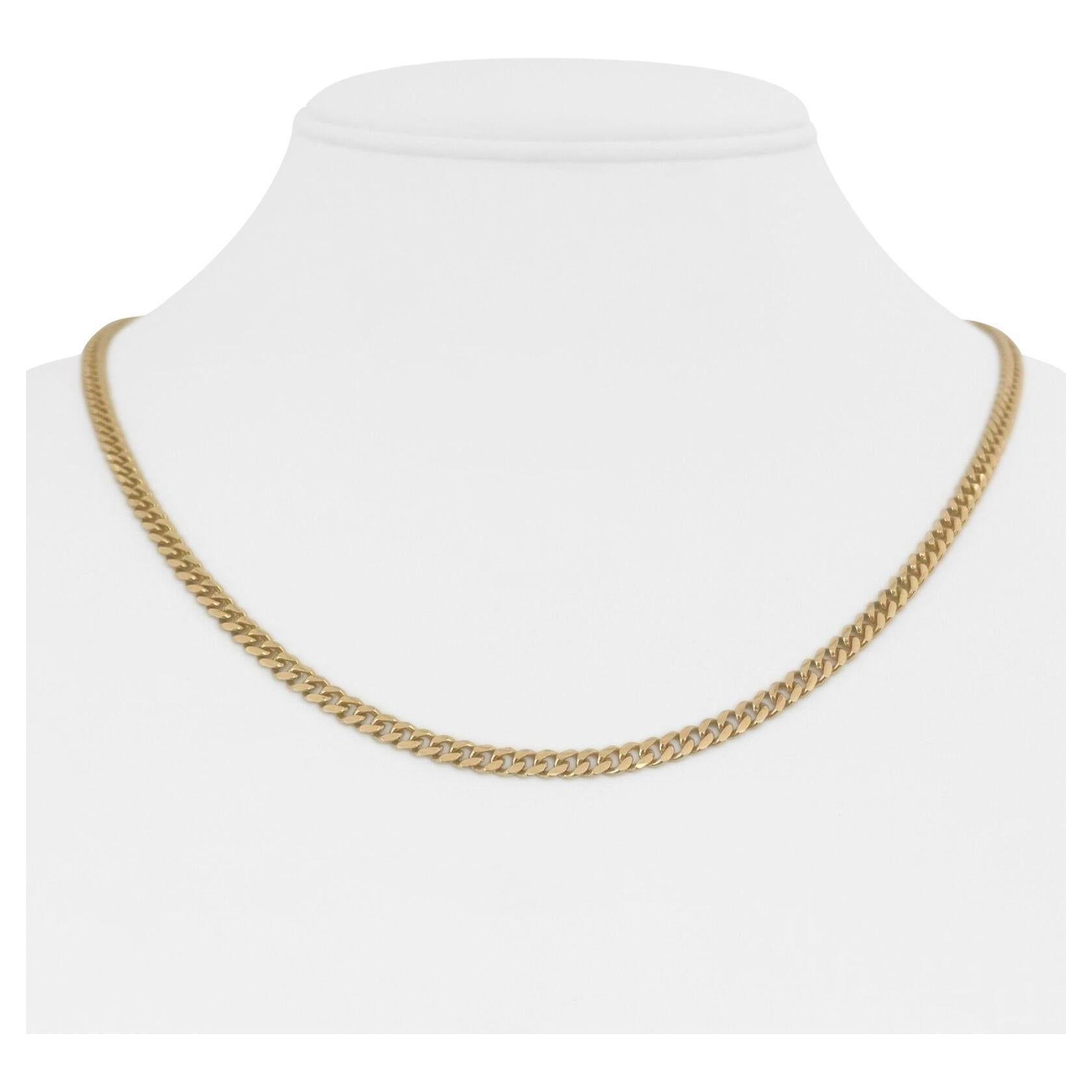 14 Karat Yellow Gold Solid Thin Cuban Curb Link Chain Necklace Italy