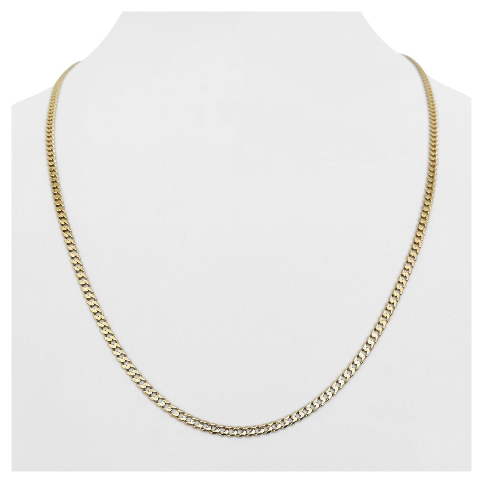 14 Karat Yellow Gold Solid Thin Curb Link Chain Necklace Italy 