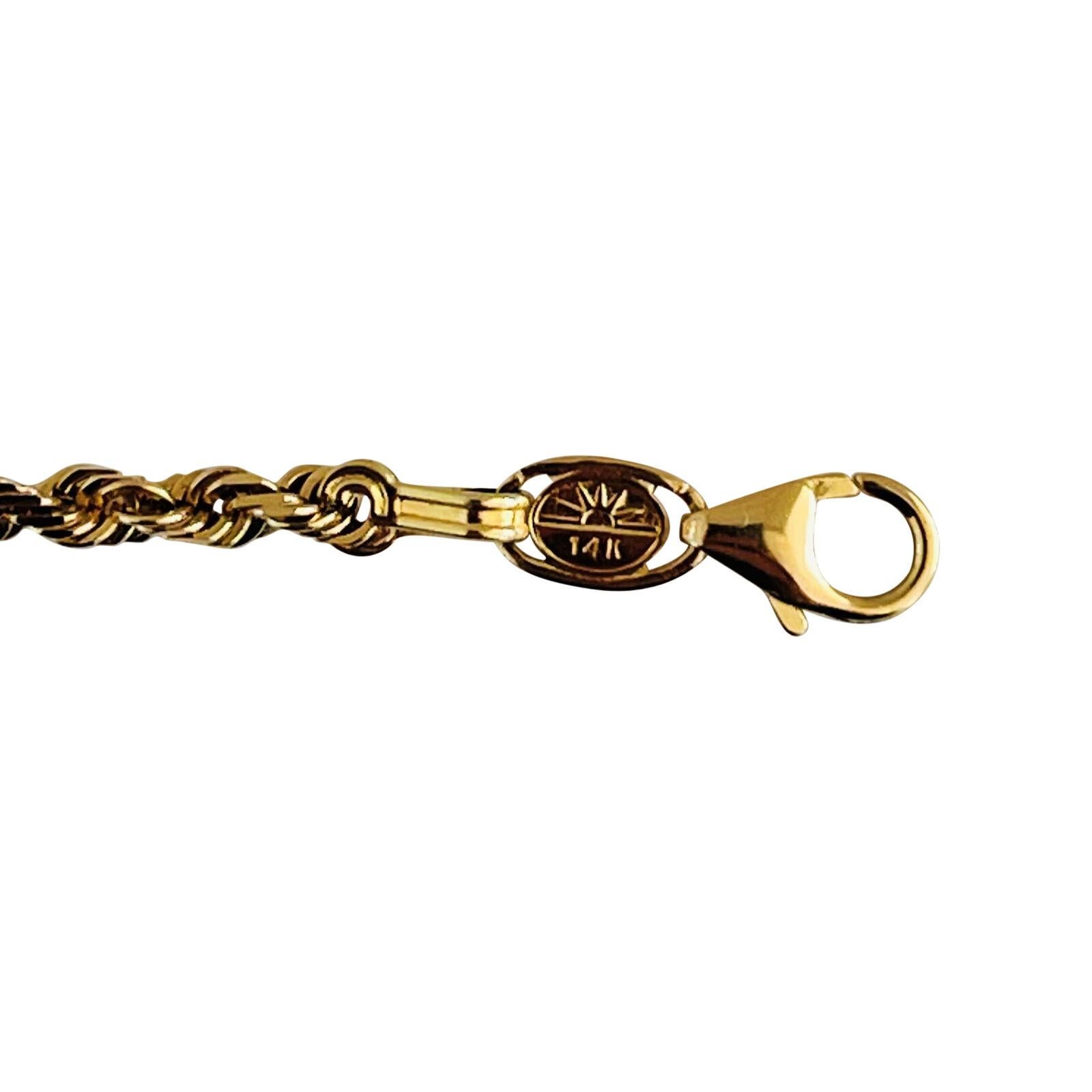 Women's or Men's 14 Karat Yellow Gold Solid Thin Diamond Cut Rope Chain Necklace, Peru