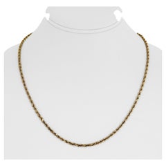 14 Karat Yellow Gold Solid Thin Diamond Cut Rope Chain Necklace, Peru