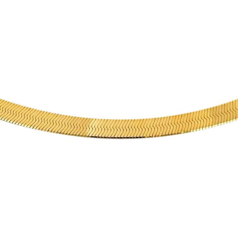 14 Karat Yellow Gold Solid Thin Herringbone Link Chain Necklace Italy ...