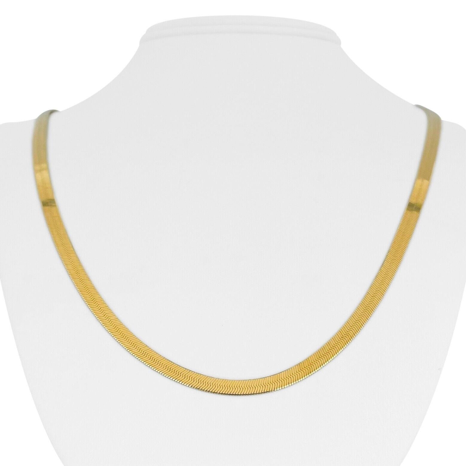 14 Karat Yellow Gold Solid Thin Herringbone Link Chain Necklace Italy 2
