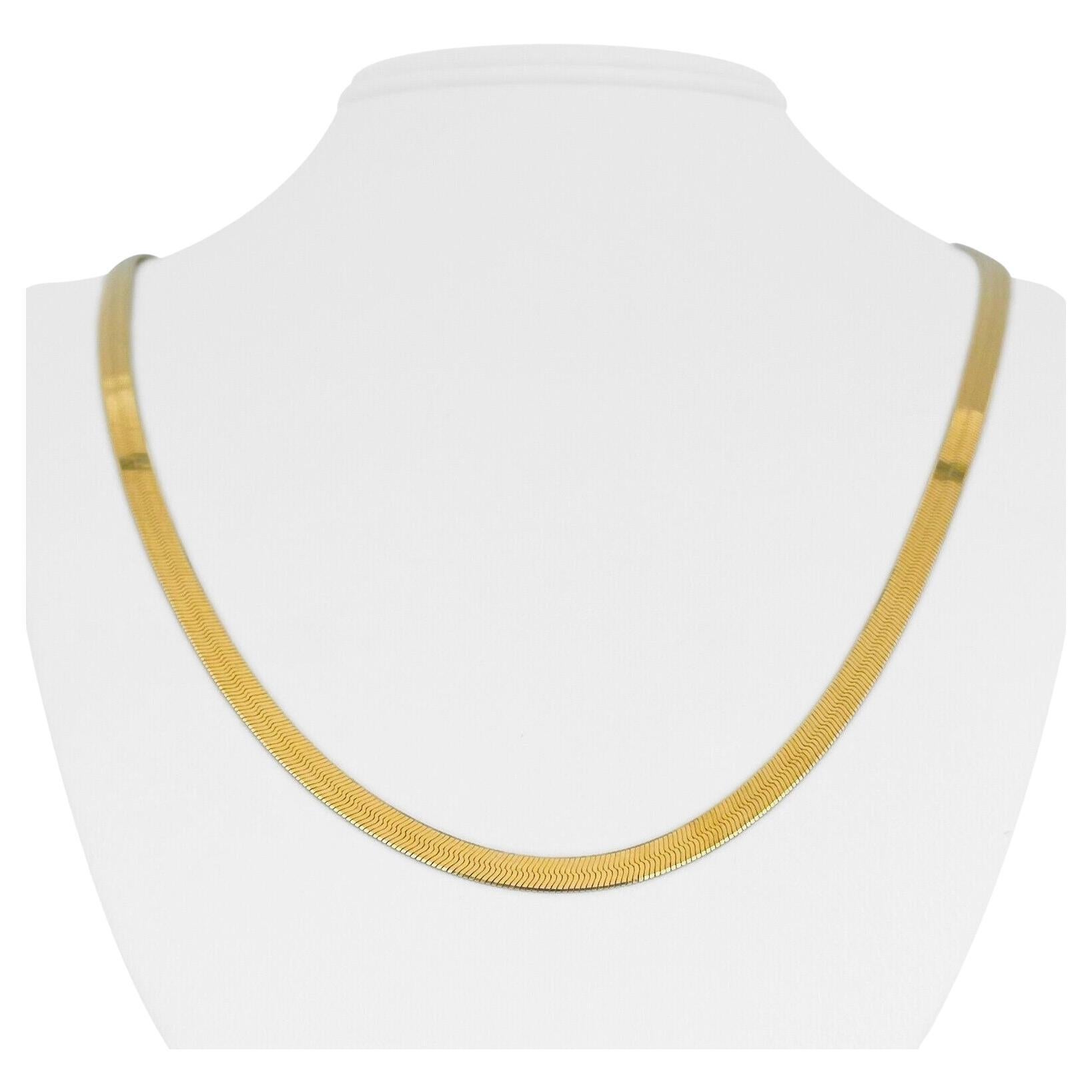 14 Karat Yellow Gold Solid Thin Herringbone Link Chain Necklace Italy