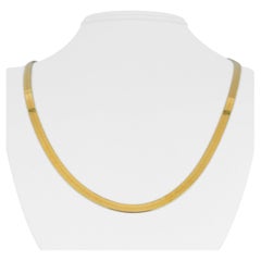 14 Karat Yellow Gold Solid Thin Herringbone Link Chain Necklace Italy