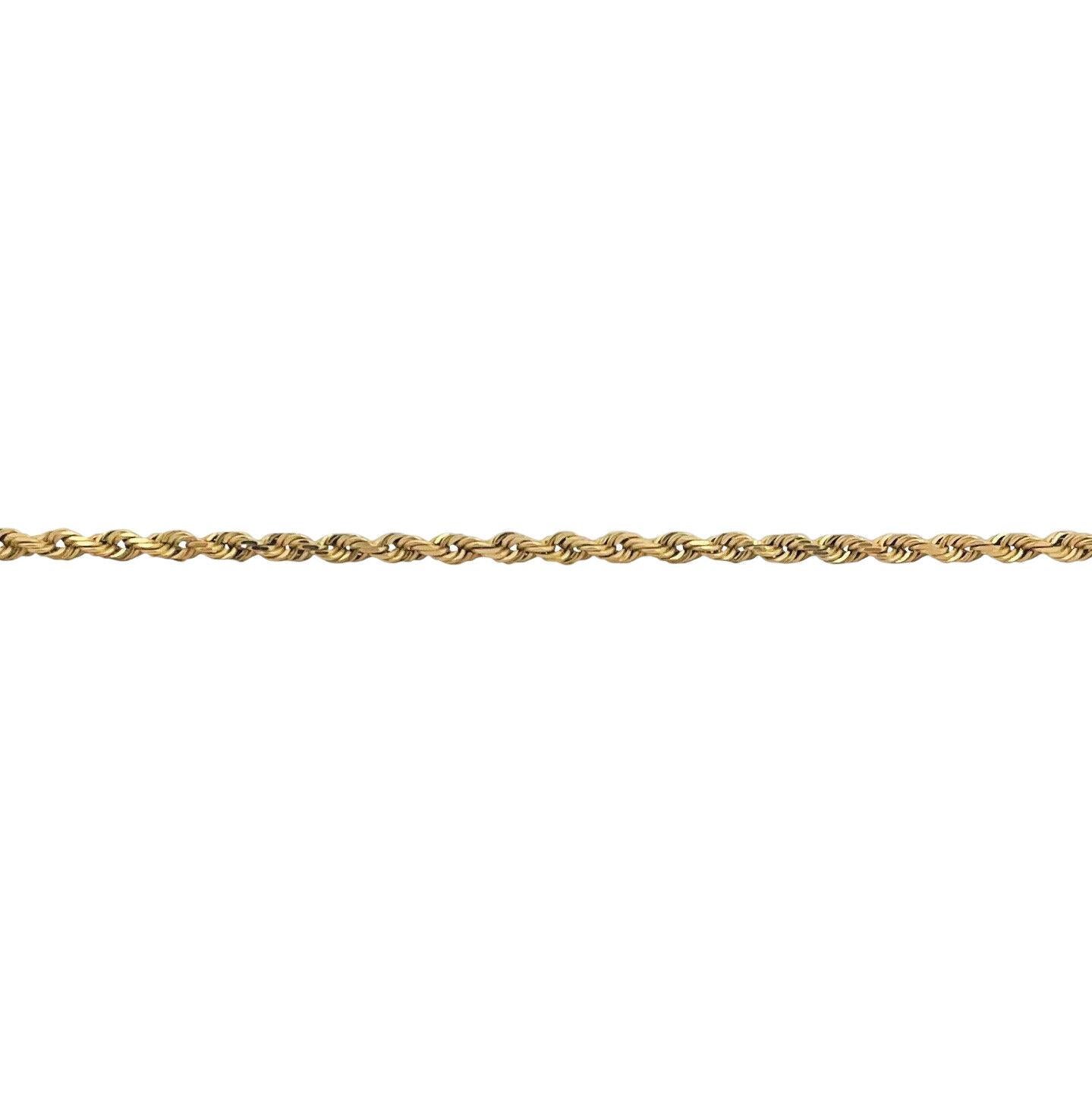 14 Karat Yellow Gold Solid Thin Rope Chain Necklace In Good Condition In Guilford, CT