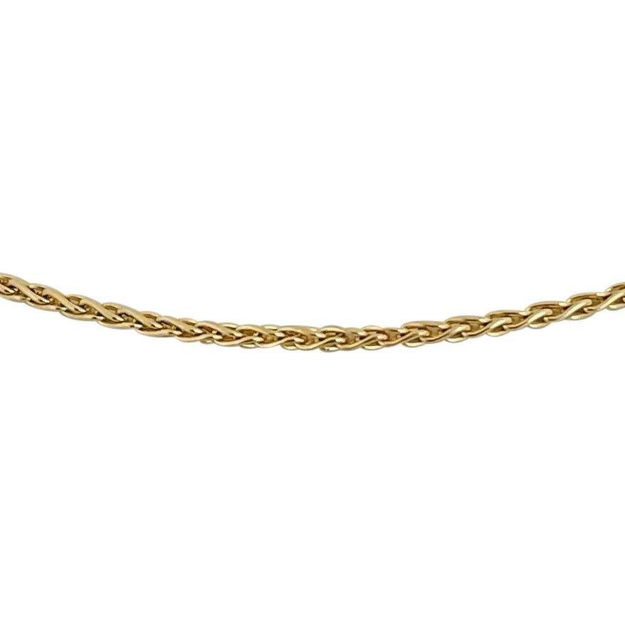 14 Karat Yellow Gold Solid Thin Spiga Wheat Link Chain Necklace  In Good Condition In Guilford, CT