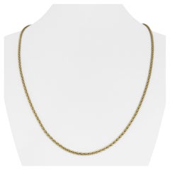 14 Karat Yellow Gold Solid Thin Spiga Wheat Link Chain Necklace 