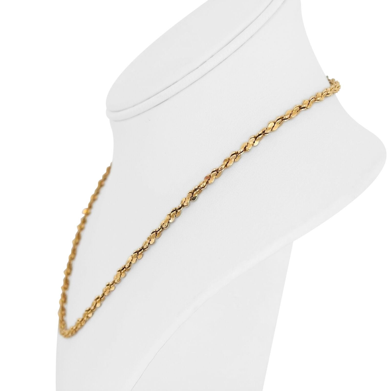 14 Karat Yellow Gold Solid Twisted Serpentine Tinsel Chain Necklace For