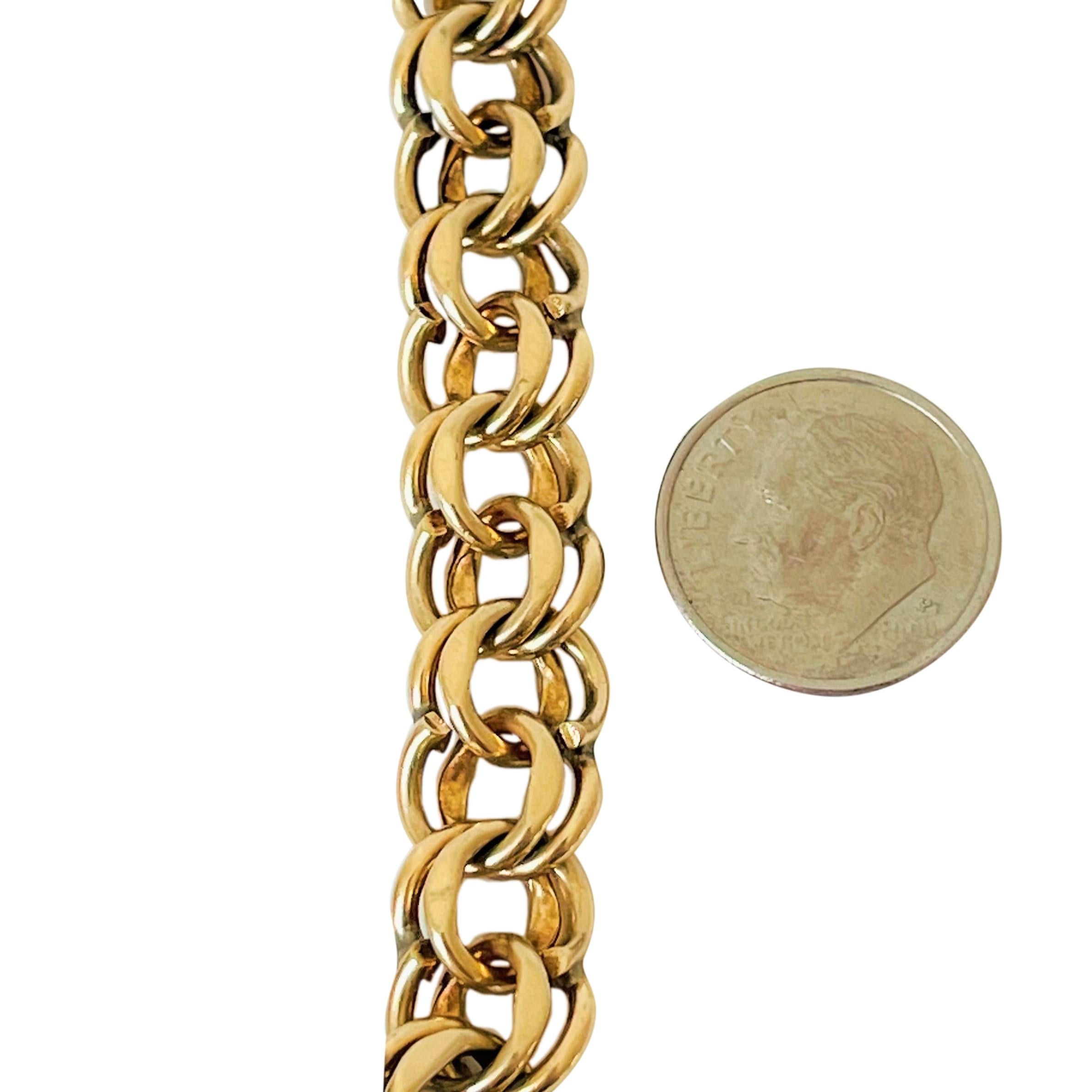 14 Karat Yellow Gold Solid Vintage Double Circle Link Charm Bracelet In Good Condition In Guilford, CT
