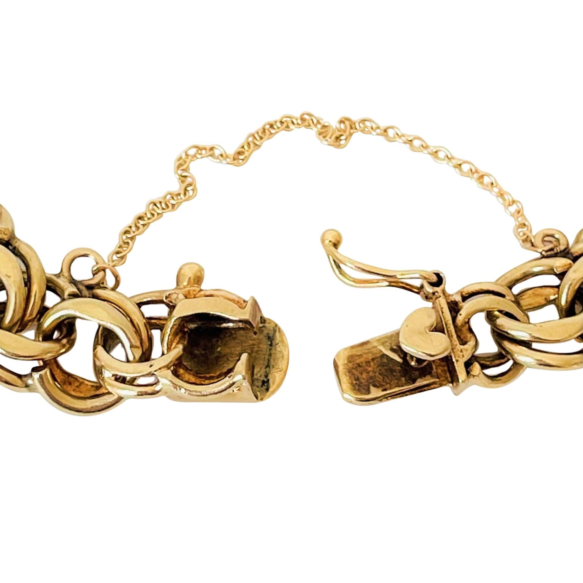 Women's 14 Karat Yellow Gold Solid Vintage Double Circle Link Charm Bracelet
