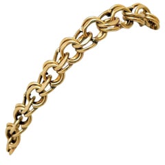 14 Karat Yellow Gold Solid Vintage Double Circle Link Charm Bracelet