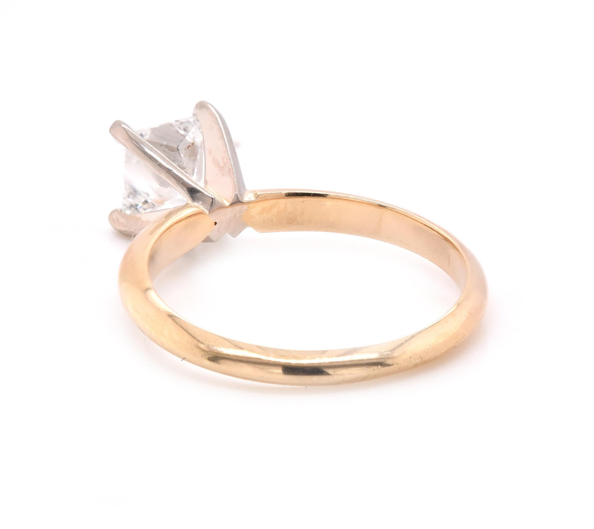 Princess Cut 14 Karat Yellow Gold Solitaire Diamond Engagement Ring